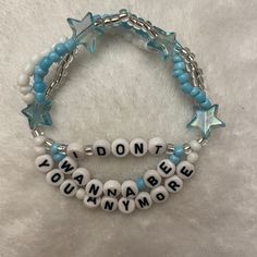 these handmade bracelets inspired by billie eilish's discography are the perfect gift for a billie fan you know Billie Eilish Inspired Bracelet, Trendy Handmade Jewelry For Streetwear, Trendy Handmade Streetwear Jewelry, Trendy Bracelet Jewelry For Concerts, Adjustable Blue Kpop Bracelets, Handmade Adjustable Jewelry For Concert, Trendy Handmade Jewelry For Concerts, Trendy Customized Blue Beaded Bracelets, Trendy Customizable Blue Bracelets