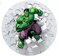 an image of a hulk in the middle of a cracked up white wall with his arms out