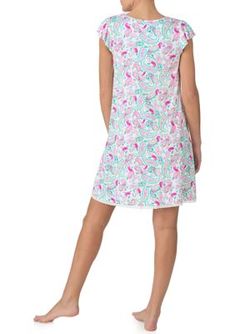 Updated with a lovely print and finished with short cap sleeves, this chemise from Ellen Tracy is perfect for lounging in. | Ellen Tracy Women's Short Cap Sleeve Printed Chemise Nightgown, X-Large Short Sleeve Floral Print Nightgown For Loungewear, Spring Floral Print Short Sleeve Nightgown, Chemise Nightgown, Pink Cartoon Print Sleepwear With Short Sleeves, Pink Floral Print Short Sleeve Nightgown, Multicolor Character Print Short Sleeve Sleepwear, Ellen Tracy, Lovely Print, Cap Sleeve