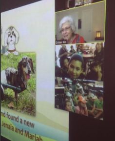 the screen shows pictures of people and their dogs