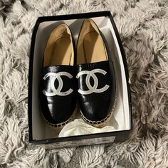 Gently Worn Chanel Espadrilles Size 37. Still Have Box With No Lid. Shoes Are Still In Good Condition, No Scratches Or Scuffs. Channel Espadrilles, Luxury Black Flat Espadrilles, Luxury Black Leather Espadrilles, Chanel Shoes Espadrilles, Espadrilles Chanel, Chanel Espadrilles, Chanel Black, Chanel Shoes, Espadrille Shoes