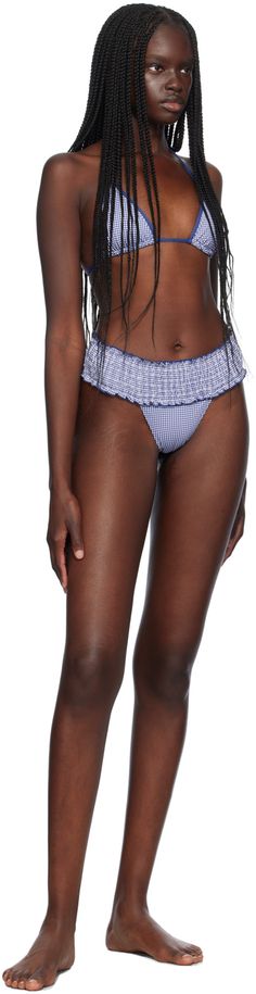 Stretch nylon jersey thong-style bikini bottoms. Gingham pattern printed throughout. · Low-rise · Shirring at waistband · Fully lined Supplier color: Sailor gingham Gingham Tie-side Swimwear, Gingham Tie-side Bottom Swimwear, Gingham Tie-side Beachwear Swimwear, Gingham Tie-side Swimwear For Swimming, Gingham Tie-side Bottom Swimwear For Swimming, Gingham Bottoms For Beach And Summer, Gingham Summer Beach Shorts, Summer Gingham Beach Bottoms, Gingham Bottoms For Summer Beach