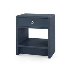 an end table with a drawer on the top and one drawer open to show something