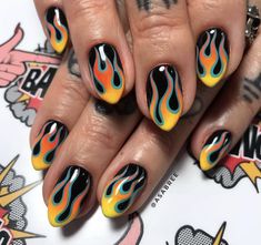 Nagel Stamping, Character Nails, Christmas Nail Colors, Flame Nail Art, Nail Design Glitter, Punk Nails, Colorful Nail Art, For Christmas, Edgy Nails