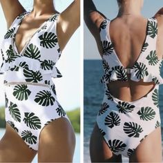 Cupshe New With Tags The Forest One Piece Bathing Suit Swimsuit Green & White Palm Leaves Size Large One Peice Bathing Suits, Cupshe Swimwear, Swimsuit Green, Cutout Swimsuit, Cheeky One Piece Swimsuit, Fashion Designers Famous, Cupshe Swimsuits, Bathing Suits One Piece, Blue One Piece Swimsuit