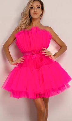 Birthday Girl Puffy Light Pink Strapless Satin Bow Elastic Belt Crinkl – Indie XO Tube Dress, Hot Pink, Mesh, Mini Dress, Pink, Dresses, Bandeau Dress