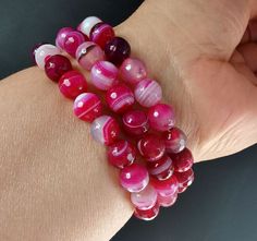 "faceted purple pink Agate stone beaded bracelet, good luck bracelet material: agate stone Size: round,8mm in size, approx, 7.5\" style: Elastic thread ❤ If you want other length Bracelet, Please connect me free. ❤Please read the store policy before purchase. ❤ Thank you for visiting my shop!" Pink Agate Jewelry With 8mm Beads, Pink Agate Crystal Bracelet As A Gift, Pink Agate Healing Bracelet, Pink Agate Round Bead Crystal Bracelet, Spiritual Pink Faceted Bracelet, Pink Faceted Crystal Bracelet Gift, Pink Faceted Crystal Bracelet For Gift, Agate Faceted Beads Bracelets As Gift, Pink Agate Beaded Bracelets