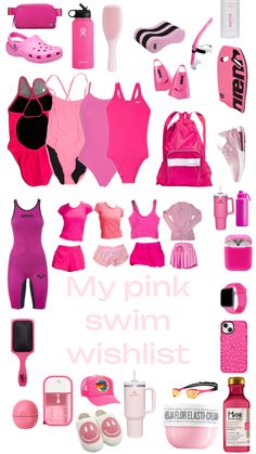 pink swimsuits and bathing suits are arranged in the shape of a collage