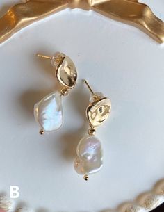 "△ DETAILS * 100% Genuine natural freshwater pearls, safe for skin and body ♡ * Keshi freshwater pearls in high quality, rainbow luster (silver, pink, purple, green and blue color) * 14K gold plated post earrings, 14K gold vermeil sterling silver needles, sensitive skin friendly * Simple style drop earrings, adorable and elegant pearl earrings, perfect for yourself or as a gift for someone you love, of course an ideal pair of earrings for wedding * Ready for gifting, packed in a beautiful jewelr Pear-shaped High Luster Pearl Earrings For Wedding, High Luster Baroque Pearl Earrings For Wedding, Wedding Ready, Freshwater Pearl Earrings, Freshwater Pearls Earrings, Keshi Pearls, Earrings Wedding, Purple Green, Bridal Earrings