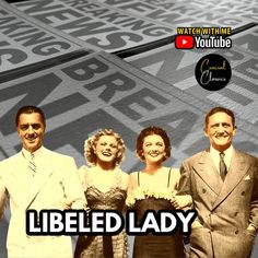 a group of people standing next to each other in front of a news paper with the words libeded lady on it