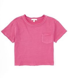 From Chelsea & Violet&#x2C; this T-shirt features:Knit fabricationCrew necklineShort sleevesPullover stylingCropped T-shirt silhouetteCottonMachine wash/line dryImported. Pink Cotton T-shirt With Pockets, Basic Summer Tops With Pockets, Pink Crew Neck T-shirt With Pockets, Casual Pink T-shirt With Pockets, Pink Cotton Tops With Pockets, Short Sleeve Pullover, Pocket Tshirt, Dillard's, Crop Tshirt