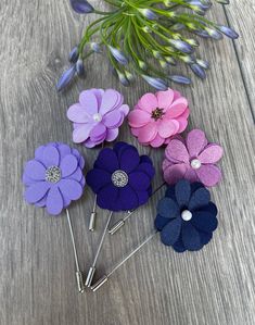 "Fabric flower is attached to the silver stick pin. Colors are Pink ,navy blue purple, lavender.  Flowers might slightly vary in size.  Flowers are about  1 1/4\" in diameter  I can make 10 pins in each color just let me know in the message. LISTING PRICE FOR ONE LAPEL Many thanks  for looking at my listings." Handmade Flower Lapel Pin For Party, Purple Flower Brooch For Formal Occasions, Lapel Wedding, Pin Jacket, Flower Lapel, Trifari Brooch, Etsy Cards, Make 10, Lapel Pins Mens