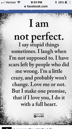 a facebook page with the words i am not perfect on it