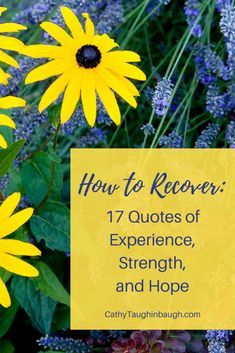 yellow flowers with text overlay how to recover 17 quotes of experience, strength, and hope