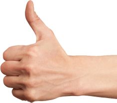 a person's hand giving the thumbs up sign with both hands on white background