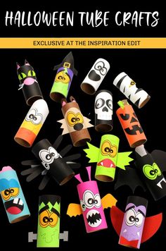 halloween tube crafts for kids to make with toilet paper rolls and other crafting supplies