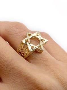 Beautiful 10k Solid yellow gold Star of David men's ring. Weight: 4.5 Grams. Size: 9 and sizable Width approx: 17 mm widest point. It comes in a nice gift box! Please add me to your Favorites list David Ring, Gold Bar Pendant, Jewish Star, Dope Jewelry, Favorites List, Star Of David, Gold Bar, Men's Ring, Gold Star