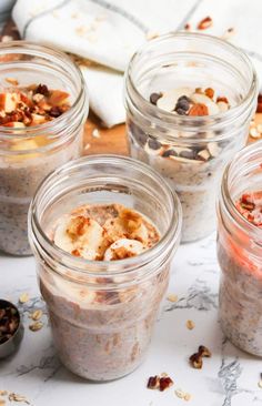 four mason jars filled with overnight oatmeal