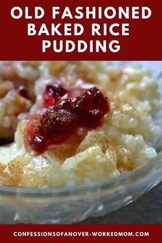 a close up of a bowl of food with berries on top and the words homemade oatmeal