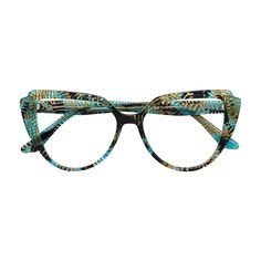 Women's cyan snake print narrow butterfly full-rim eyeglasses frames are available in variety of colors to match any outfit. These affordable qualified geek-chic reading glasses include free single-vision prescription clear reading eyeglass lenses with AR and 100% UV protection, a case and a cleaning cloth. Bifocal and progressive lenses are supported. Discover our durable butterfly eyeglasses, a unique accessory crafted especially for women. These frames combine sleek elegance with a quirky twi Face Jewelry, Sophisticated Office, Unique Butterfly, Butterfly Blue, Face Jewellery, Progressive Lenses, Eyeglass Lenses, Chic Aesthetic, Blue Light Glasses