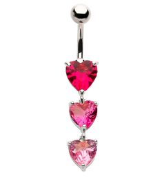 Shimmering dangle belly button ring made from stainless steel and a triple heart pink cz gem design. Size 14G with a 3/8" (10mm) barbell length. Fun belly ring for your navel piercing collection. Sold individually (1pc). Free shipping on US orders over $20! Piercing Collection, Gem Design, Belly Piercing Jewelry, Triple Heart, Dangle Belly Rings, Goddess Jewelry, Belly Jewelry, Bottom Design, Button Rings