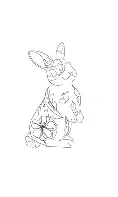 a drawing of a bunny sitting on the ground with a flower in it's lap