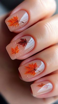 These fall nail designs are everything!#TattooDesigns #TattooInspiration #InkIdeas #TattooArt #Tatto Pin Down Tops, Nail Art Designs Fall Autumn, Nail Design For Very Short Nails, Fall Nails With Pumpkins And Leaves, Autumn Nails With Leaves, Fall Nails With Leaves Acrylic, Fall Ideas For Nails, Nail For Autumn, Autumnal Nail Art