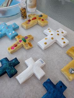 several different types of cross shaped treats on a table