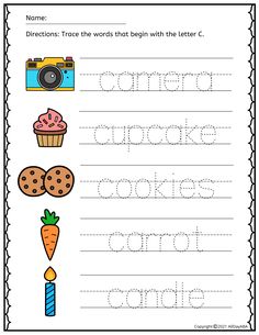 the worksheet for letter c with pictures and words to practice writing in english