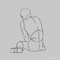 a drawing of a person sitting on the ground with their back to the camera, looking down