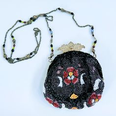 Vtg Christiana 100% Silk Hand Beaded Purse Art Deco W/ Mirror Long Crystal Chain Like New Condition!!! Rare Collectable Item!! A Beautiful And Brand New With Tags Still Attached Christiana Beaded Bag! A Well Know Brand That’s Been Around For Many Years And Has Produced Many Beautiful Bags Like This One! Has Original Tags And Even The Replacement Beads! Inside Is Pure Silk And Has A Tiny Mirror Attached! Double Sided Design And Detailed Kisslock Closure! Traditional Silver Beaded Bag, Tiny Mirror, Mirror Long, Beaded Bag, Beaded Purses, Crystal Chain, Hand Mirror, Beaded Bags, Vintage Bags