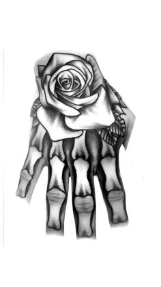 a drawing of a hand with a rose on it