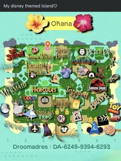 a map with many different stickers on it and the words, my disney themed island