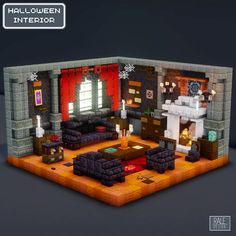 an image of a living room set up in the style of minecraft with furniture and decorations