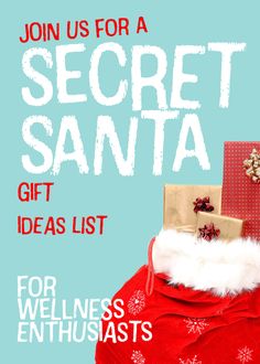 an advertisement for a secret santa gift ideas list with presents on top of the bag