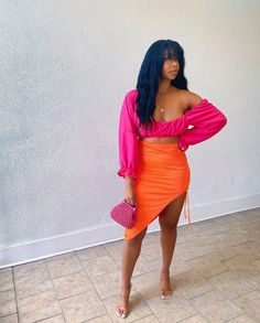 Pink And Orange Birthday Outfit, Pink And Orange Brunch Outfit, Orange Skirt Outfit, Brunch Fits, Orange Outfit, Mob Wife, High Waist Skirt, Summer Party Dress, Skirts Online