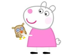 peppa and an owl are standing together