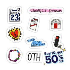 various stickers are shown on a white background