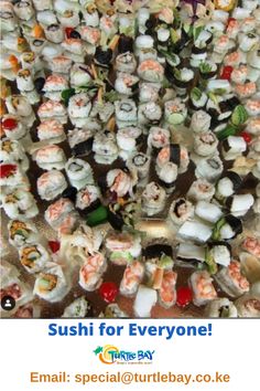 sushi for everyone is displayed on a table with the caption sushi for everyone