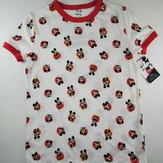 Disney Womens Juniors Size Xs S/S Mickey Mouse Print T-Shirt White Red New. Condition Is "New With Tags". Ready To Ship! Please See All Attached Pictures For More Details. Any Additional Questions Feel Free To Ask. Thanks For Looking! Shipped With Usps First Class. White Disney Tops For Summer, Playful White Minnie Mouse T-shirt, Playful Red Mickey Mouse Top, Red Minnie Mouse Short Sleeve Top, Casual White Minnie Mouse Top, Red Short Sleeve Top With Minnie Mouse, Red Cotton Minnie Mouse Tops, Red Cotton Minnie Mouse Top, Fun Red Minnie Mouse Top