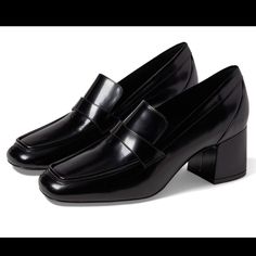 Leather Loafer - Super Comfortable And Never Worn! Smooth, Calfskin Leather. Classic Patent Leather Loafers With Block Heel, Black Loafers With Padded Heel And Almond Toe, Black Loafers With Padded Heel For Work, Sleek Closed Toe Loafers For Work, Black Formal Platform Loafers With Reinforced Heel, Black Platform Loafers With Reinforced Heel For Formal Occasions, Black Loafers With Reinforced Heel For Business, Sleek Leather Sole Loafers For Fall, Sleek Loafers With Leather Sole For Fall