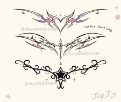 an artistic tattoo design with wings and stars