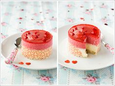 two pictures of a cake on a plate