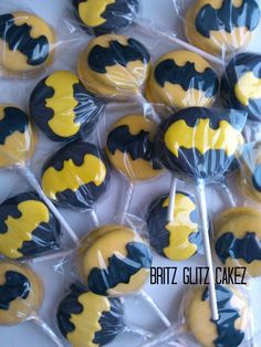 batman lollipops are wrapped in cellophane and ready to be eaten