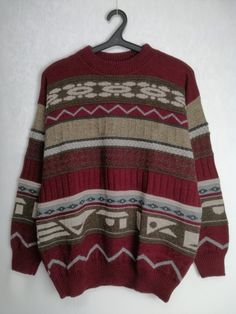 MODE MONTE CARLO vintage men's wool blend sweater, made in Italy Very good used condition Size tagged 56, fits like XL (please check measurements) Composition: 60% merino wool, 40% acrylic Measurements: Shoulder to shoulder - 22.8″ / 58 cm Pit to pit - 23.6″ / 60 cm Back length - 27.6″ / 70 cm Sleeve length from shoulder - 20.5″ / 52 cm *All measurements are taken with the garment laying flat #4339 Red Grandpa Sweater, Retro Knitted Sweater For Cold Weather, Vintage Wool Crew Neck Outerwear, Vintage Wool Outerwear With Crew Neck, Vintage Wool Sweater For Winter, Vintage Wool Jacquard Knit Sweater, Vintage Knit Polo Sweater For Winter, Vintage Jacquard Knit Winter Sweater, Vintage Crew Neck Polo Sweater For Winter