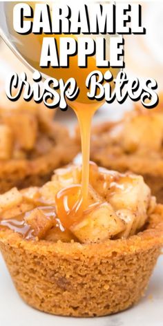 caramel apple cheese bites are being drizzled with caramel on top