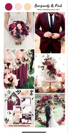 the burgundy and pink wedding color scheme is perfect for an autumn or fall wedding theme