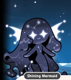 an image of a cartoon character with stars in the sky above her head and text that reads shining mermaid