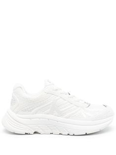 optical white tonal design panelled design knitted construction logo print to the side logo-print tongue branded insole branded heel counter round toe front lace-up fastening chunky rubber sole White Athleisure Platform Sneakers With Translucent Outsole, White High-top Sneakers With Textured Sole For Athleisure, White Platform Sneakers For Light Sports With Textured Sole, White Sporty Chunky Sneakers With Embossed Logo, White Chunky Sneakers With Embossed Logo For Streetwear, White Running Shoes With Textured Sole For Streetwear, White Platform Sneakers With Textured Sole, White Mesh Sneakers With Textured Sole, White Athleisure Running Shoes With Textured Sole