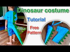 an image of a boy playing with his dinosaur costume and free pattern for the doll